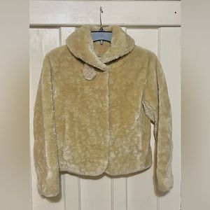 Nine West Women's Faux Fur Crop Coat Jacket Hooks Closer Cream Color Sz. S